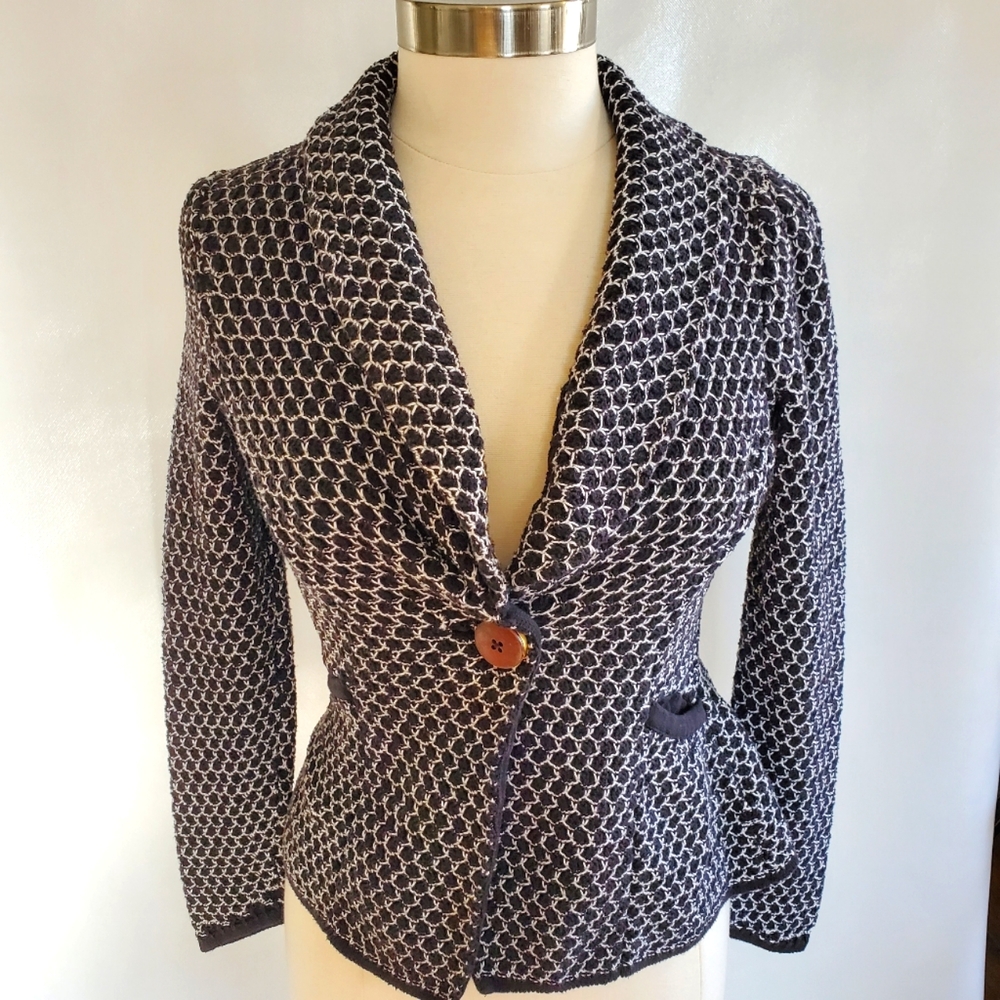 Anthropologie Charlie & Robin 100% Cotton Crochet Cardigan Blazer Size Small